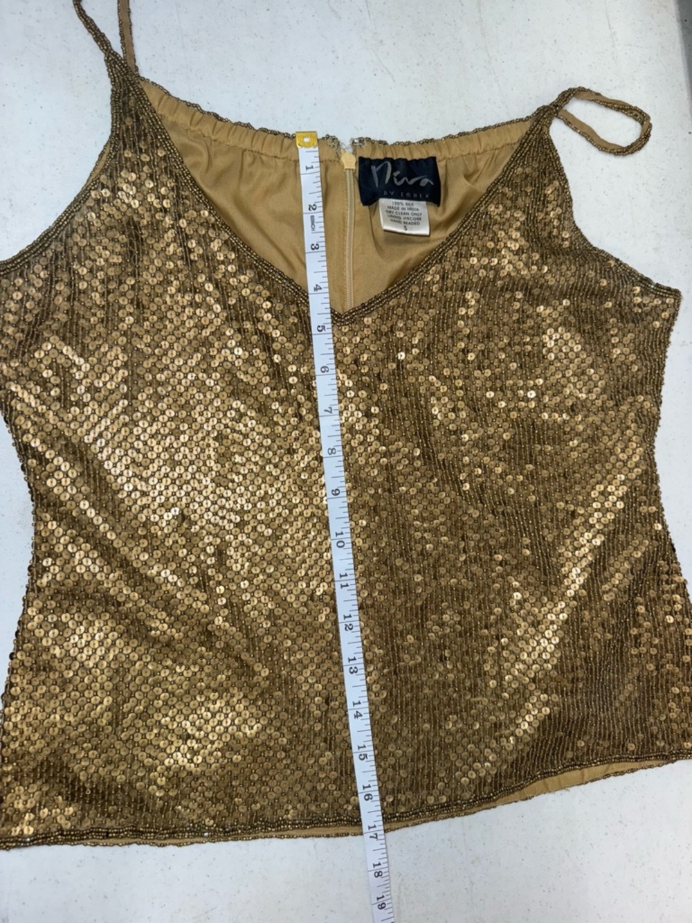 Vintage Niva by Embex Gold Beaded Silk Cami Y2K Disco Glam Top-Small - Picture 11 of 13
